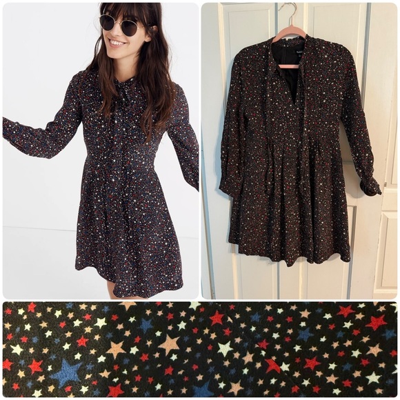 Madewell Black Star Print Dress - Picture 1 of 12